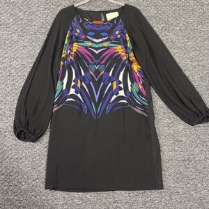 Silk Blend Nicole Miller Artelier Geometric Black Dress 10 Knee‎ Length Evening